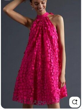 Anthropologie Eva Franco Pink Trapeze Cocktail Dress - Lace Appliqué